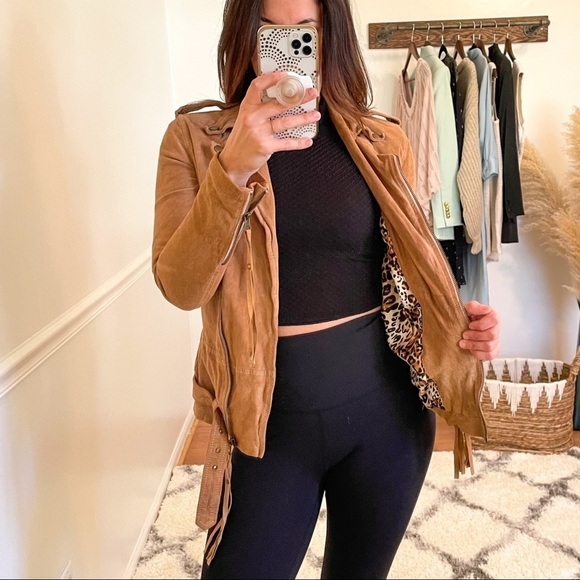 Sara Berman Tan Suede Moto Biker Jacket XS - Picture 3 of 16